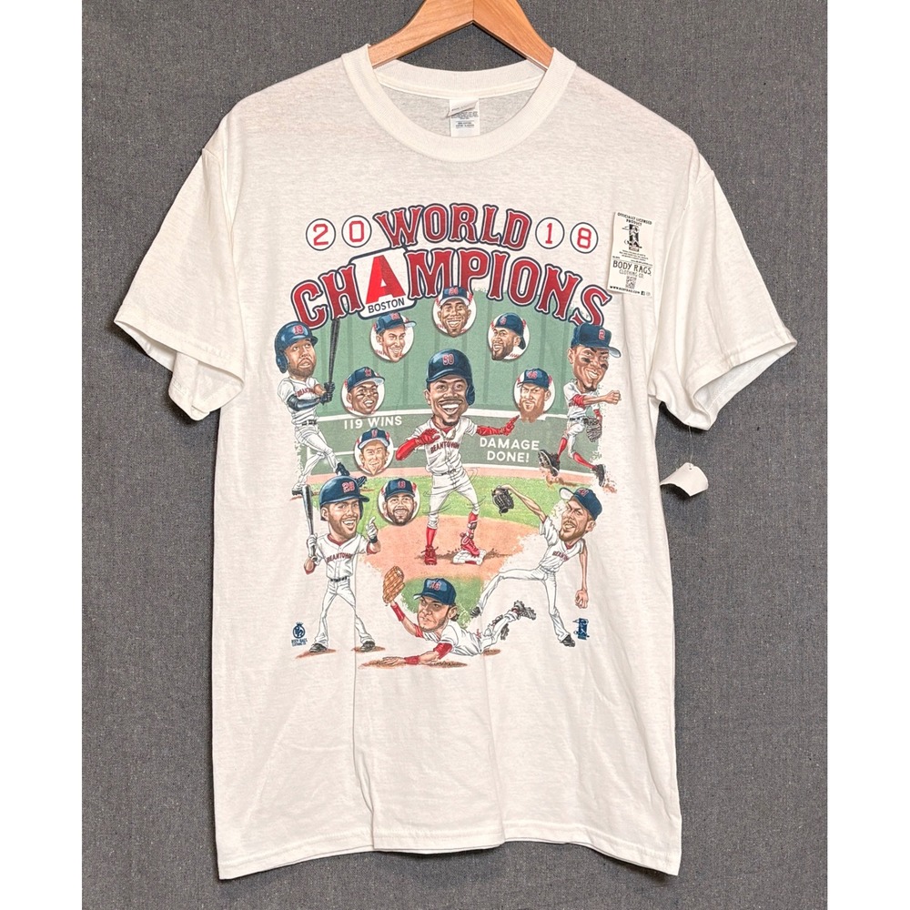 Boston Red Sox 2018 World Champions Caricature T-Shirt Mens M Body Rags White